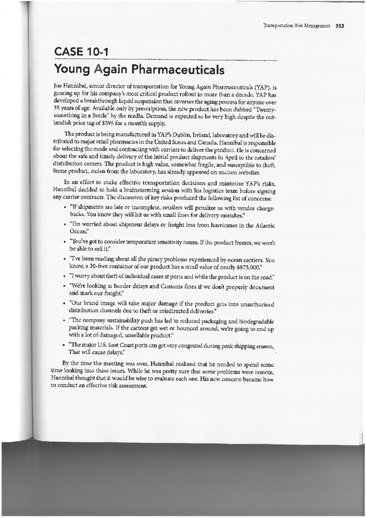 Case Study: Risk Management Strategies for YAP - TRAN 353 - Studocu