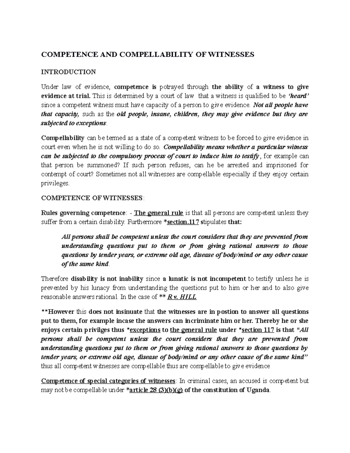 COMP 101: Competence & Compellability of Witnesses - Key Concepts ...