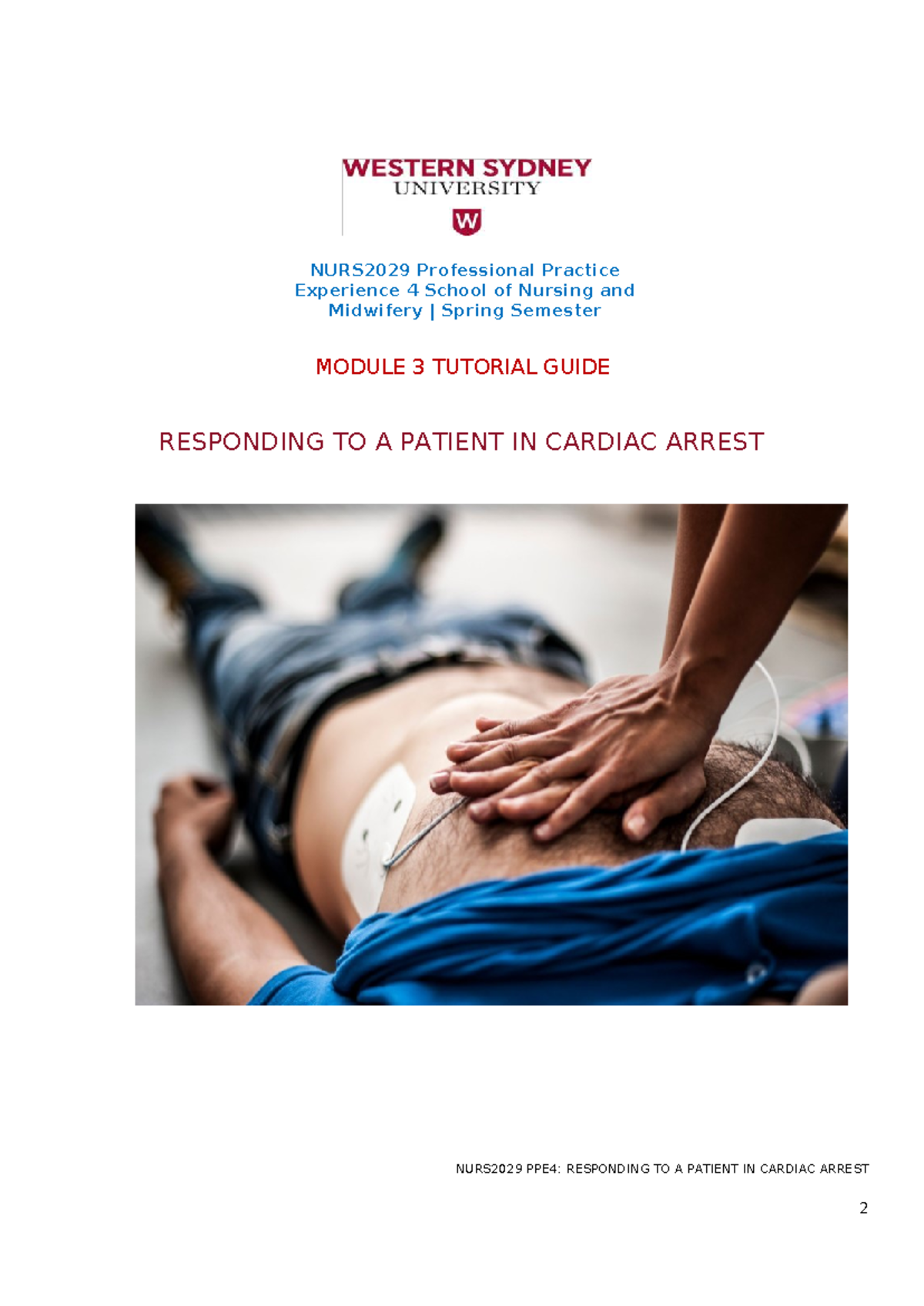 NURS2029 PPE4: Module 3 Tutorial Guide on Cardiac Arrest Response - Studocu