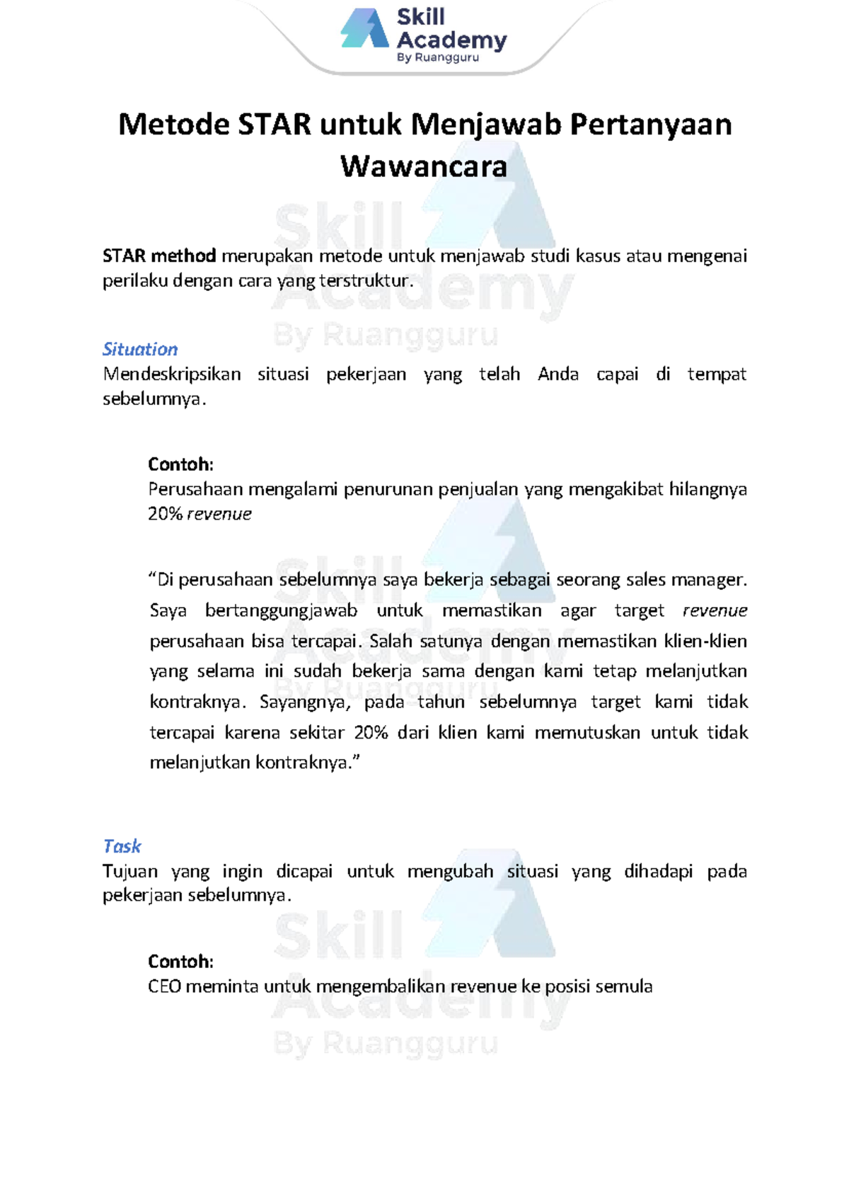 Metode STAR untuk Wawancara: Panduan Praktis dan Contoh - Studocu