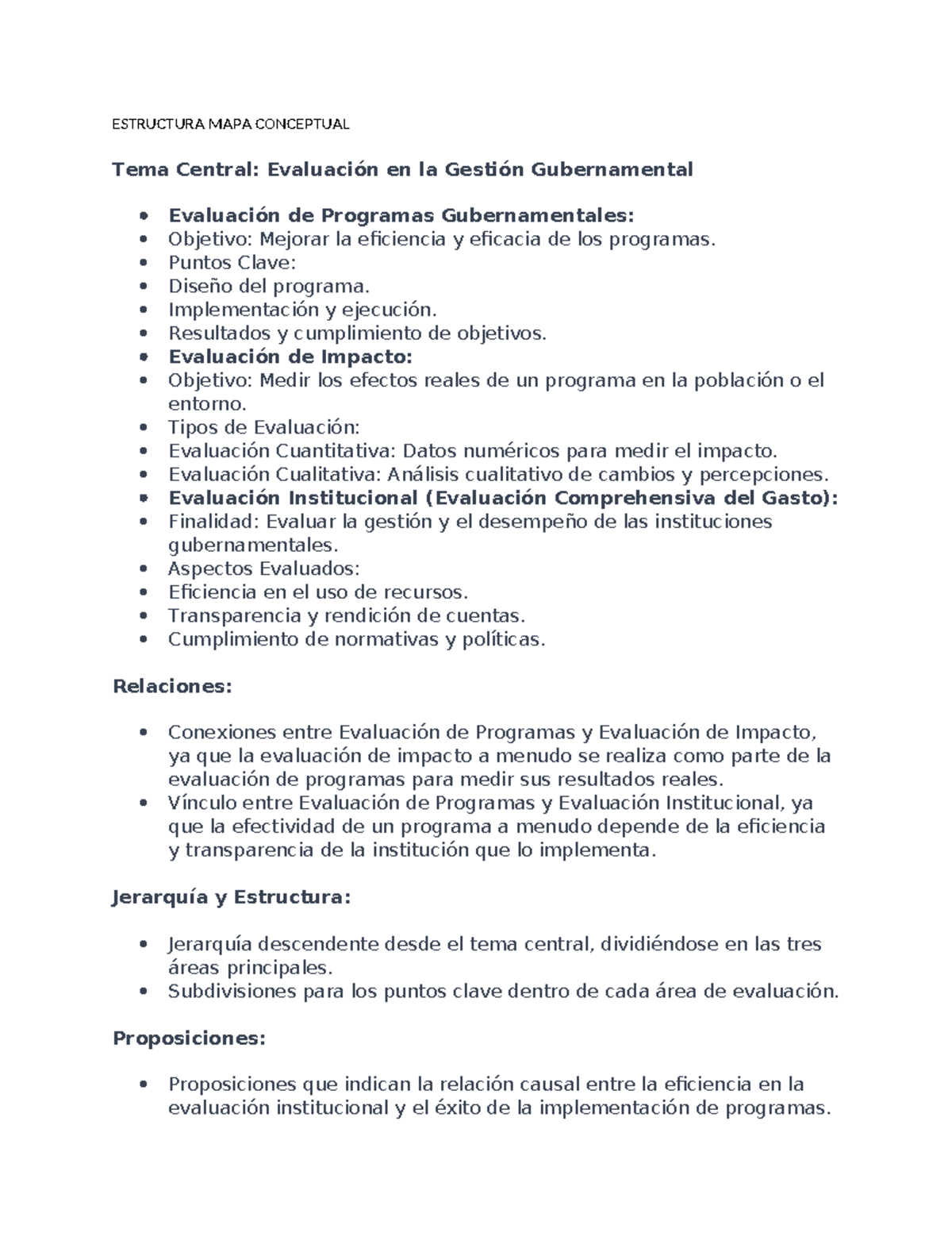 Estructura del Mapa Conceptual: Evaluación en Gestión Gubernamental ...