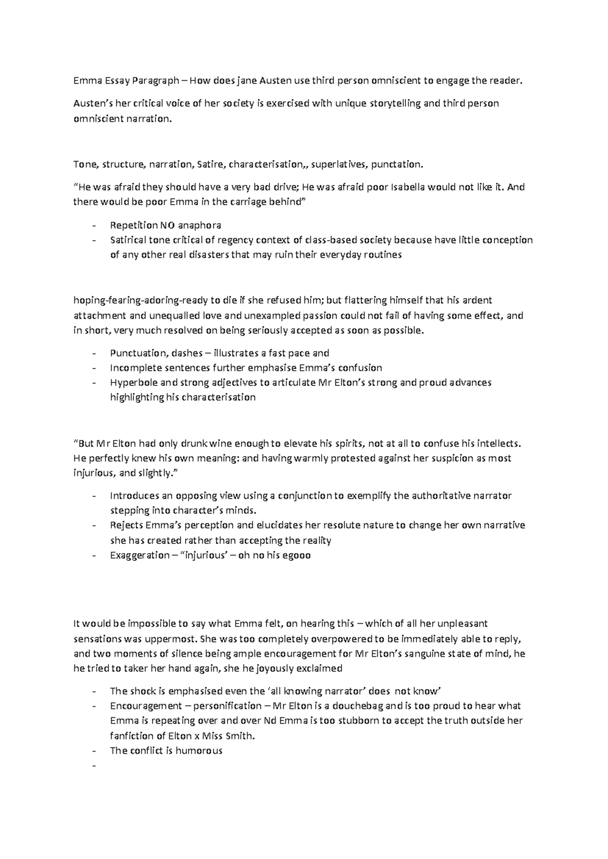 Emma Essay Paragraph: Analyzing Austen's Third Person Omniscient ...