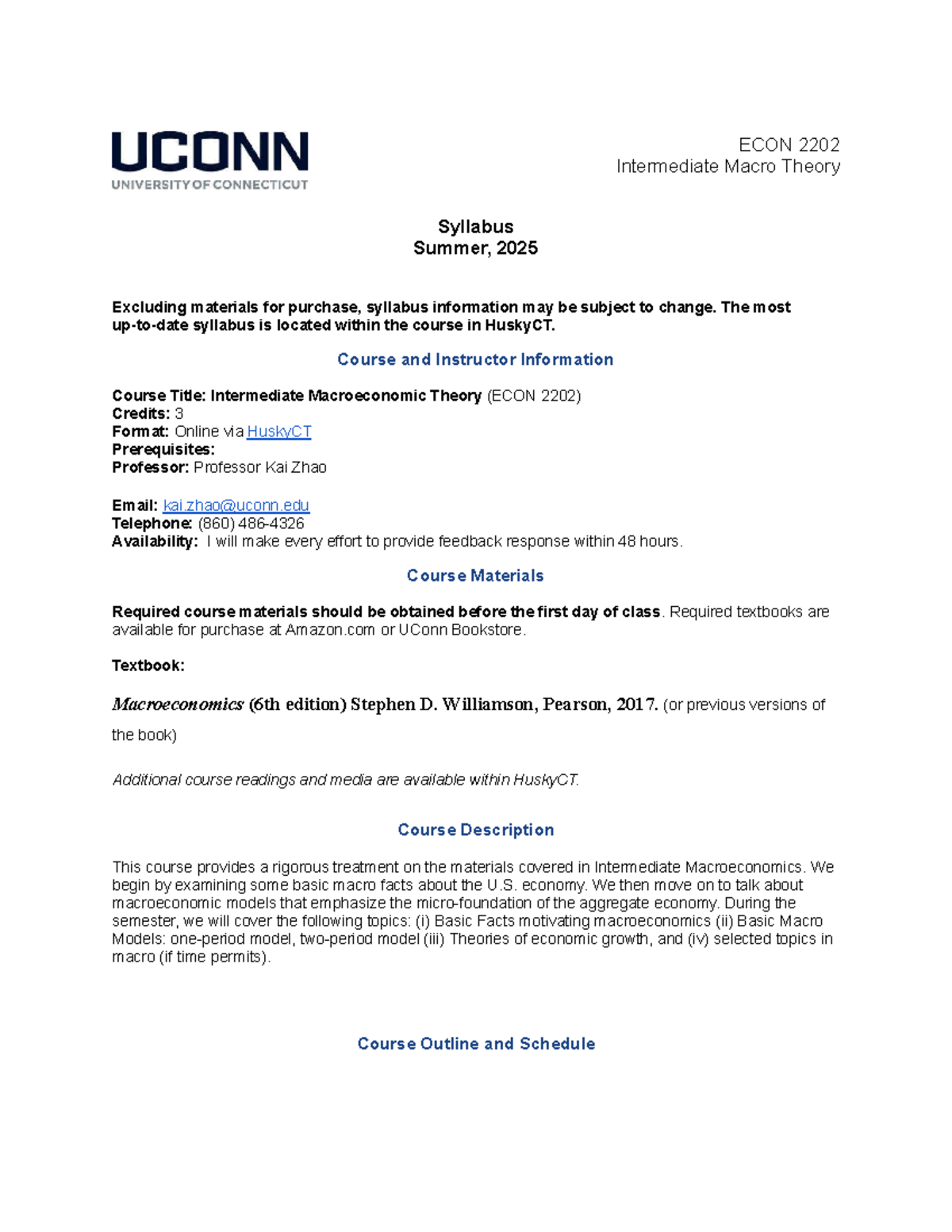 ECON 2202 Intermediate Macroeconomic Theory Syllabus - Summer 2025 ...
