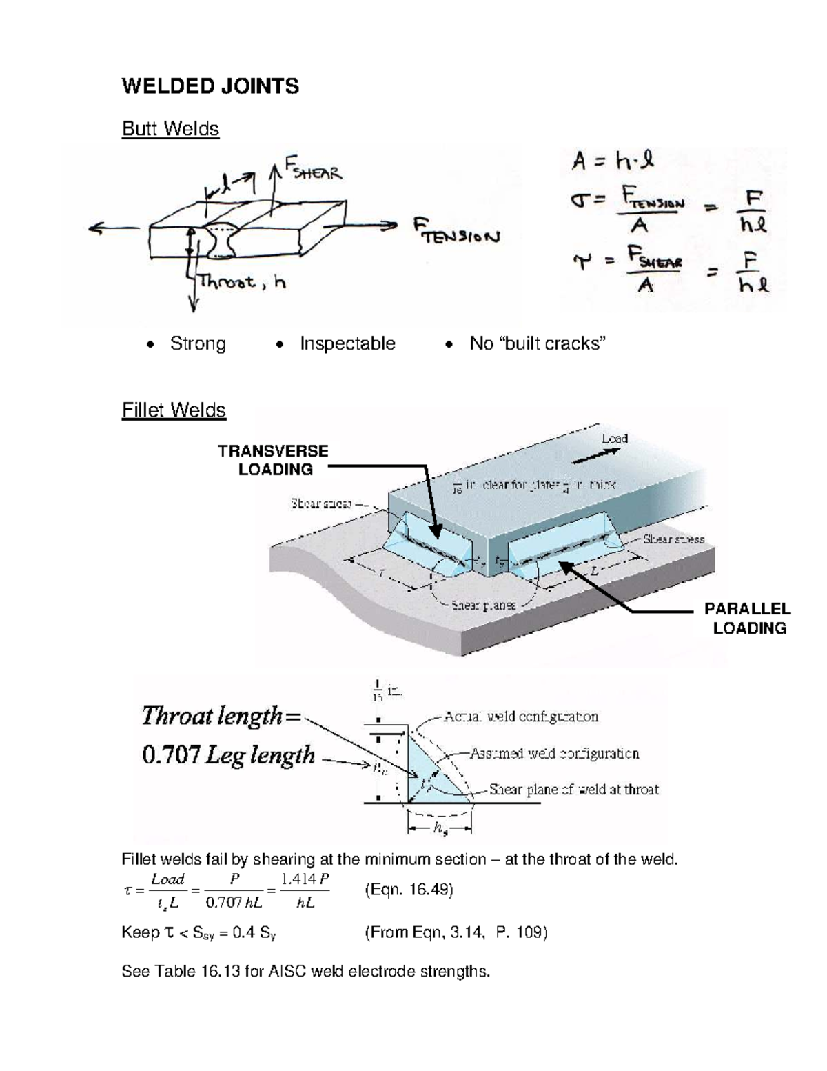 WELDED JOINTS 06 - Analysis of Butt and Fillet Welds Under Load - Studocu