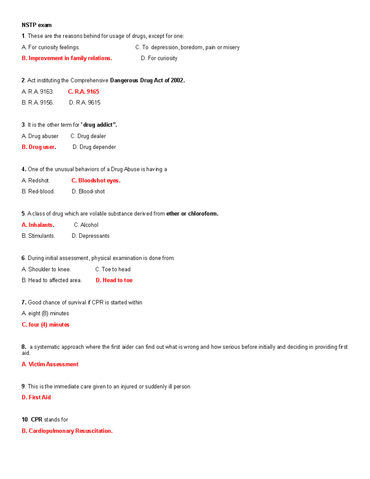 NSTP Final Exam Answer Key and Question Guide - Studocu