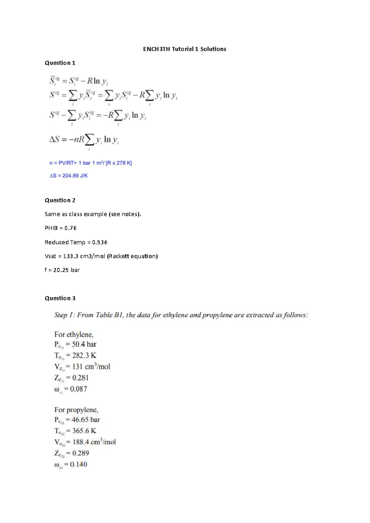 ENCH3TH Tutorial 1 Solutions - ENCH3TH - ENCH3TH Tutorial 1 Solutions ...