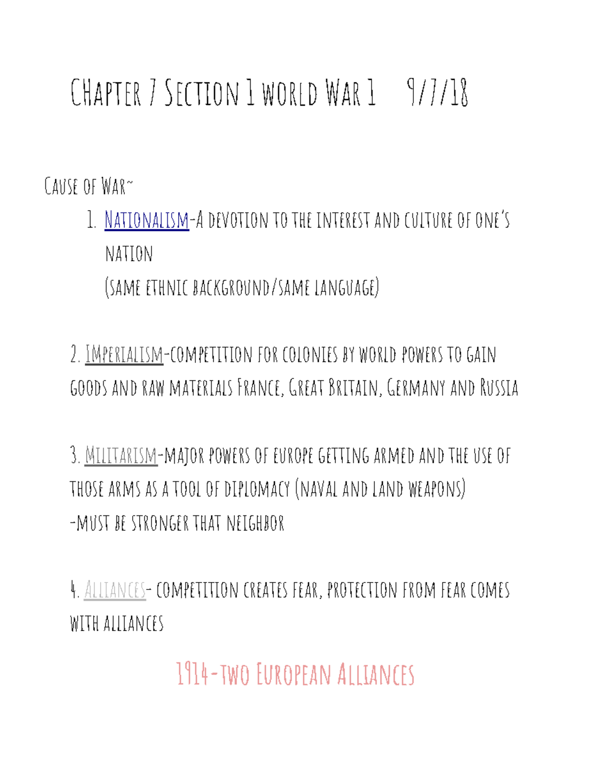 World War 1: Causes, Key Events, and Battles - Chapter 7 Sec 1 - Studocu