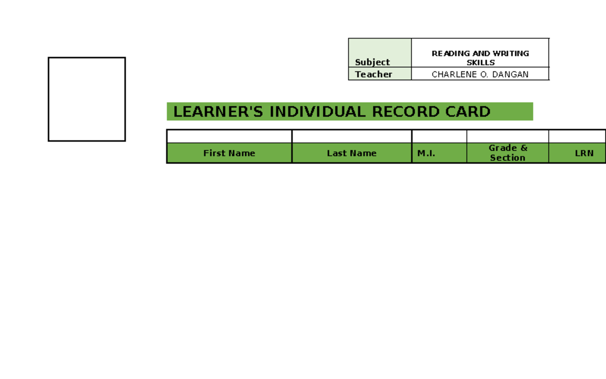 12 GAS A LIRC - Learner's Record Card for Reading & Writing Skills ...