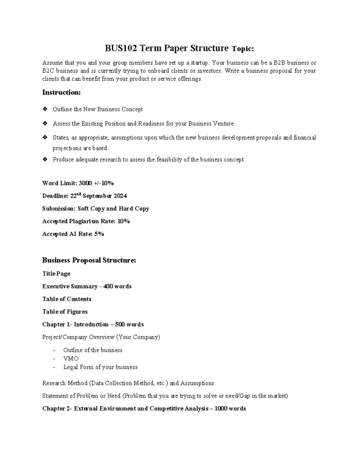 BUS102-Term-Paper: Business Proposal Structure & Guidelines - Studocu