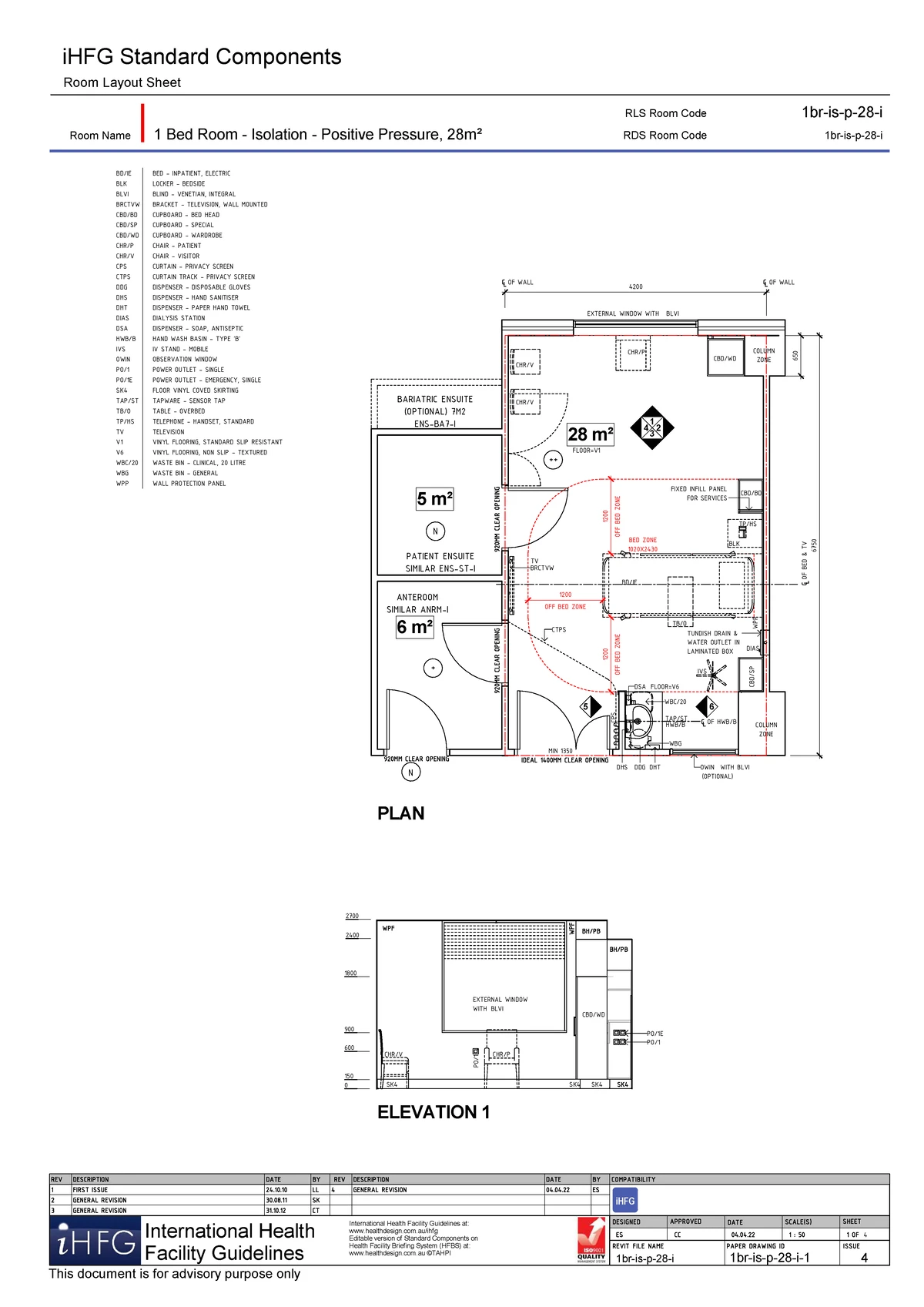 iHFG Standard Components Room Layout Sheet for 1 Bed Isolation Room ...