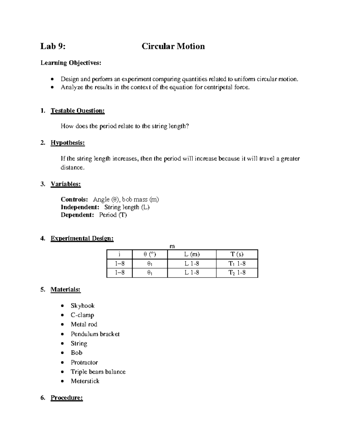 PHY111L Lab 9 Circular motion 3 - Lab 9: Circular Motion Learning ...