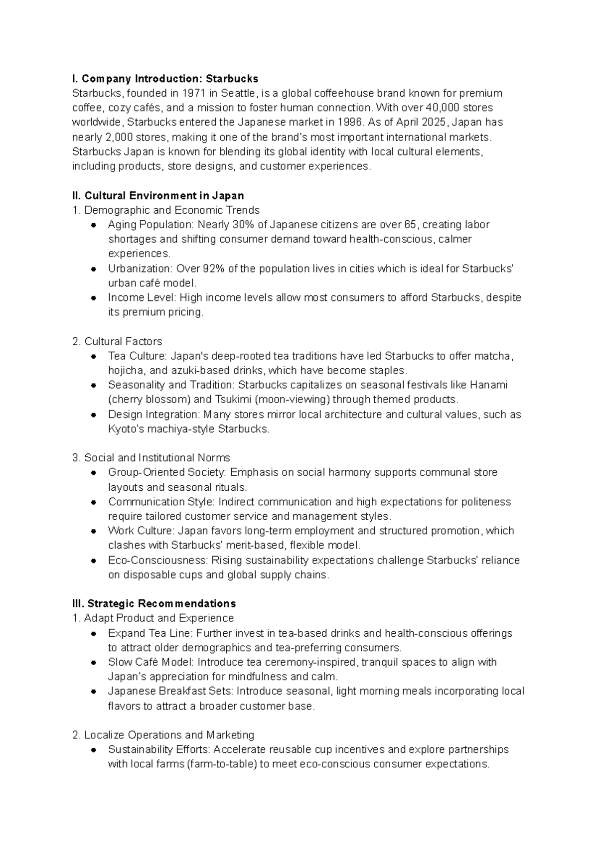 IB ôn Final - Starbucks Japan Market Analysis and Strategies - Studocu
