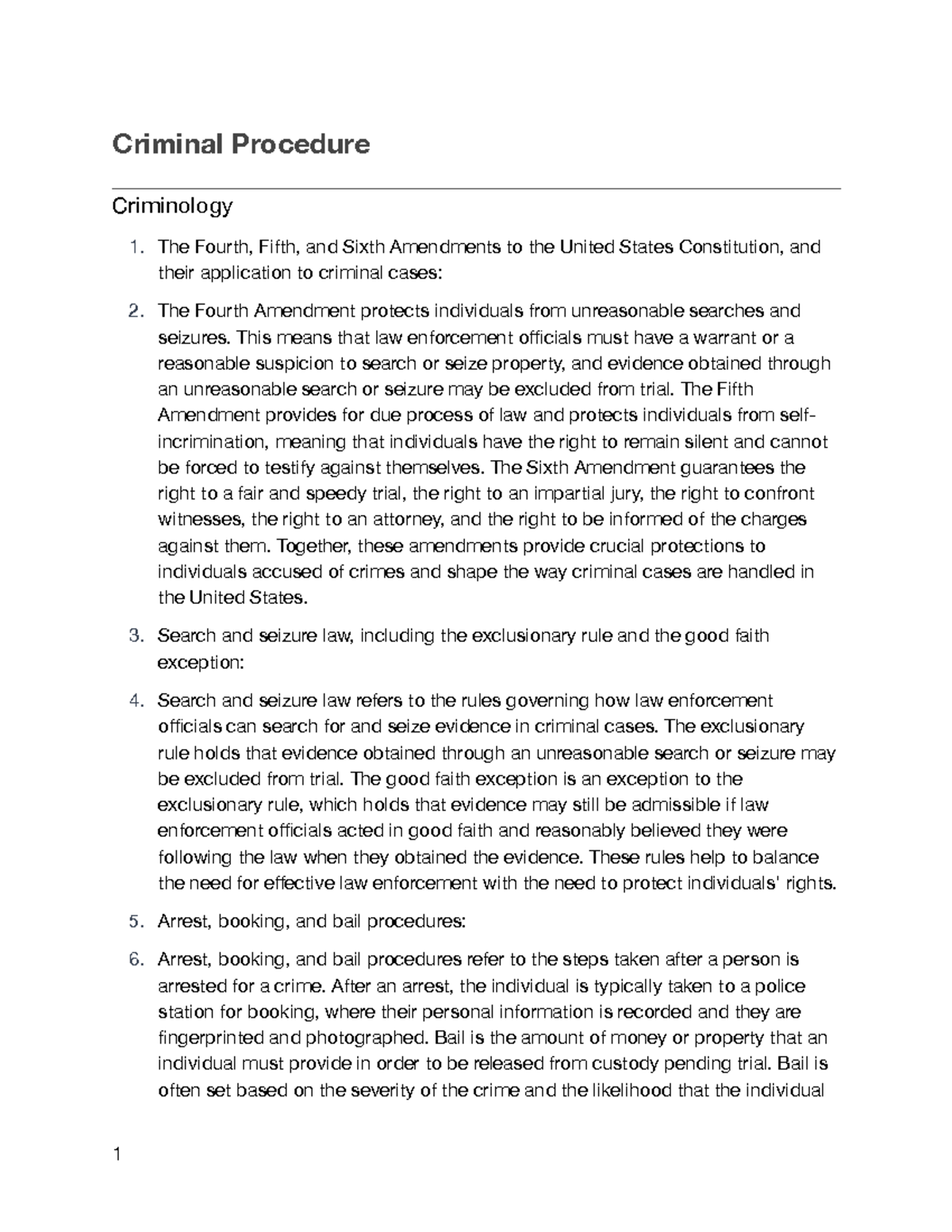 Criminal Procedure Summary Notes (CRIM 101) - Key Concepts and Insights ...
