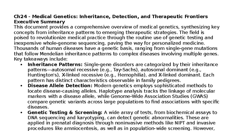 Study Guide for Medical Genetics (Ch24): Key Concepts & Quiz Questions ...