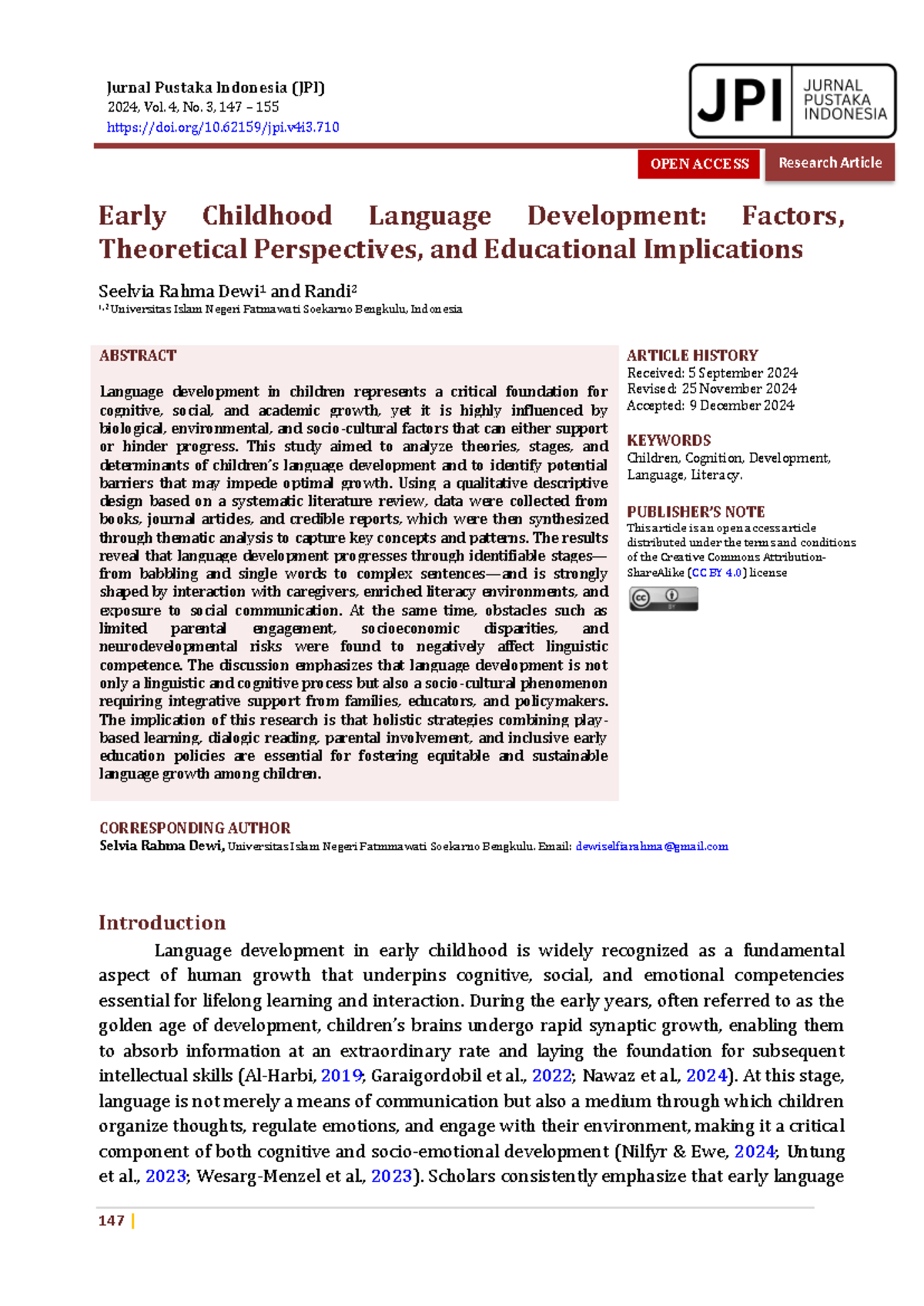 Early Childhood Language Development: Factors & Implications (JPI 2024 ...