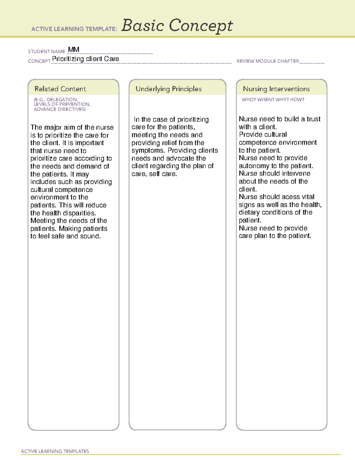 Basic concept MM - NUR208 - ACTIVE LEARNING TEMPLATES Basic Concept ...