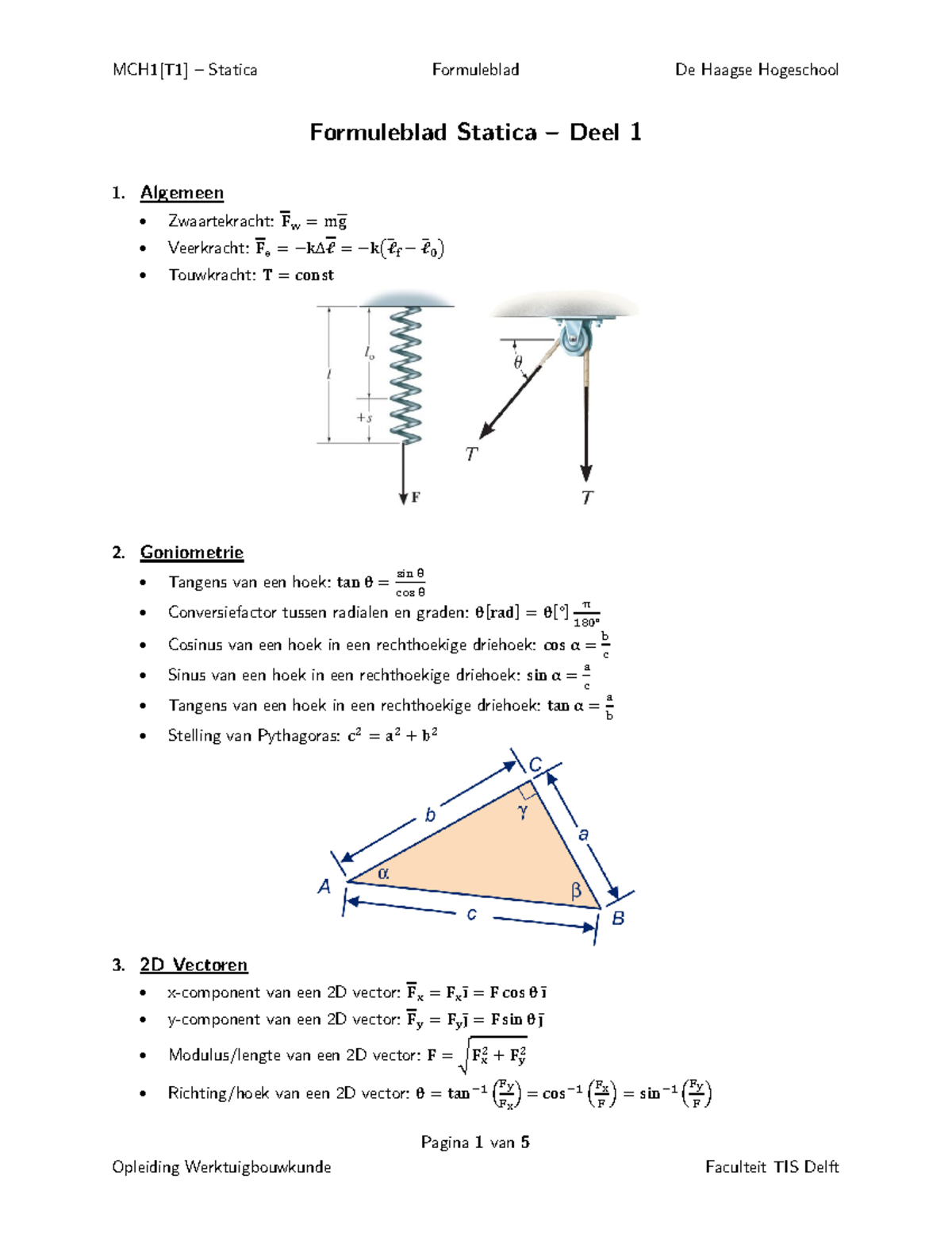 Formuleblad Statica – Deel 1: Basisprincipes en Berekeningen - Studeersnel