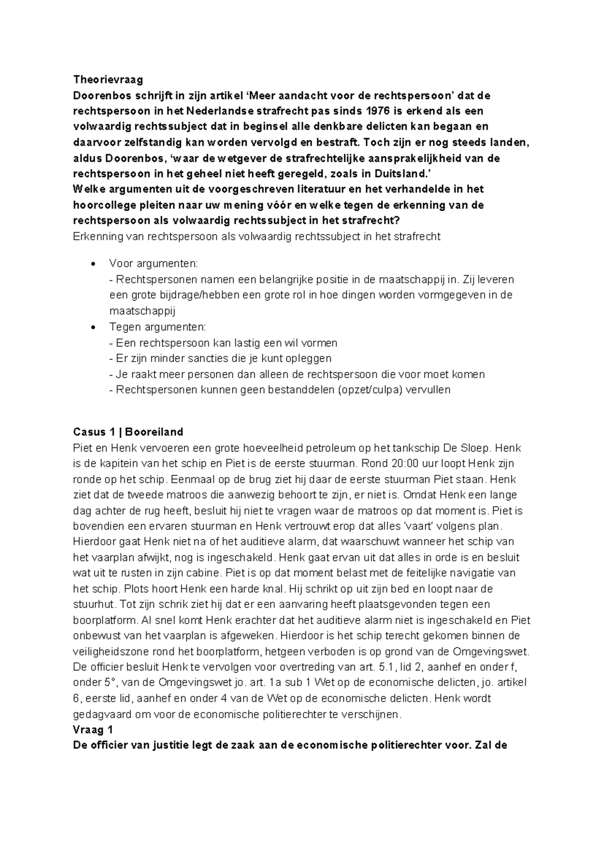 Materieel Strafrecht WG Week 10: Erkenning van Rechtspersonen in het ...