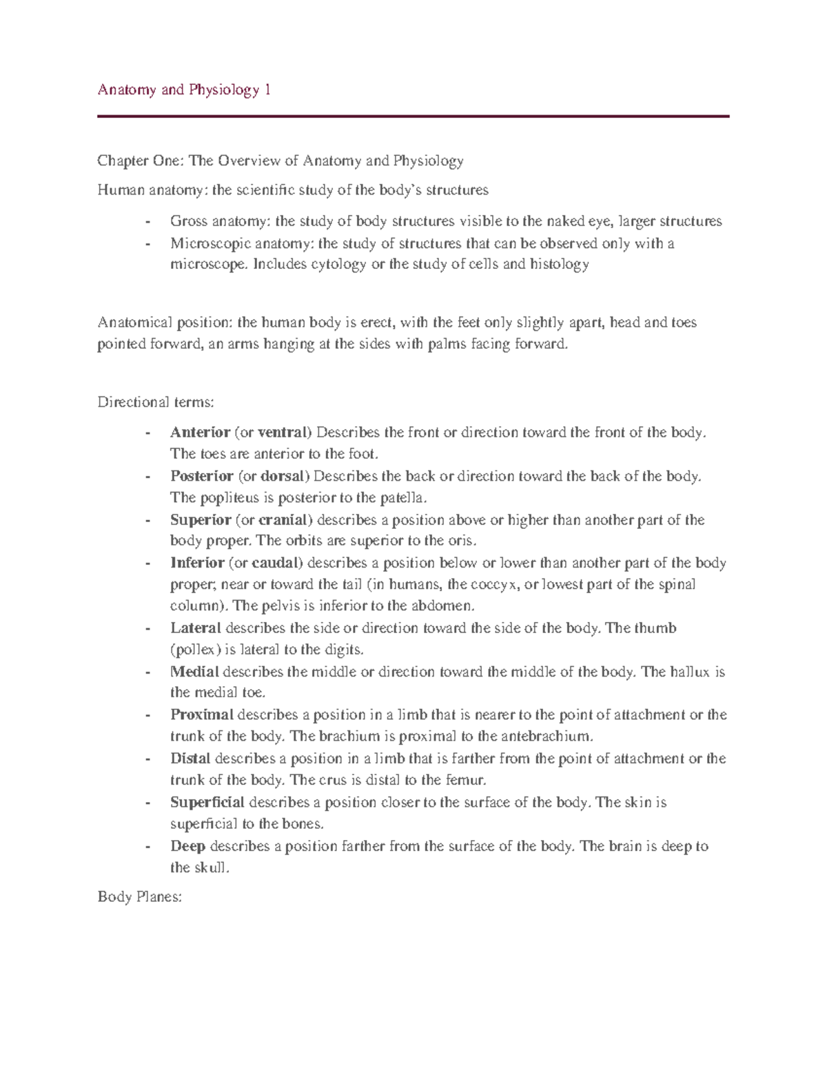 Anatomy and Physiology 1: Comprehensive Chapter Notes and Overview ...
