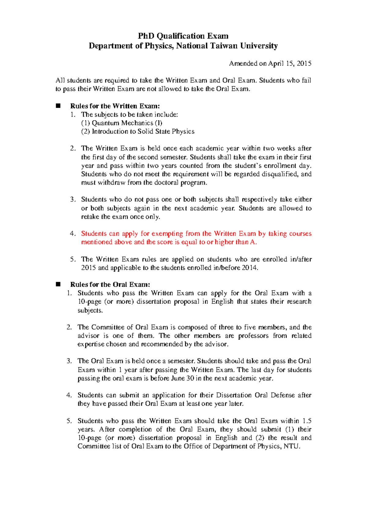 PhD Qualification Exam Guidelines - Physics Dept. NTU - Studocu