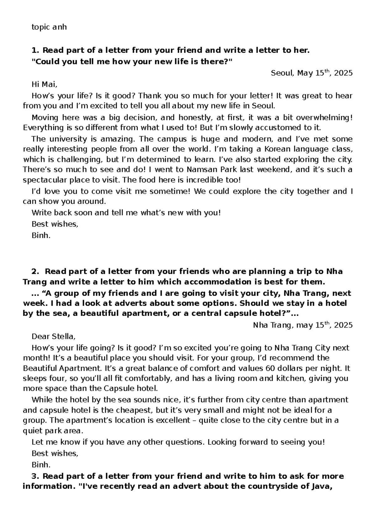 Letters to Friends: Life Updates and Travel Recommendations - Studocu