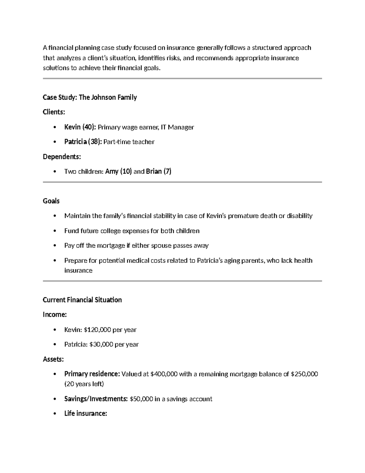 Case Study: Financial Planning for the Johnson Family (FIN 101) - Studocu