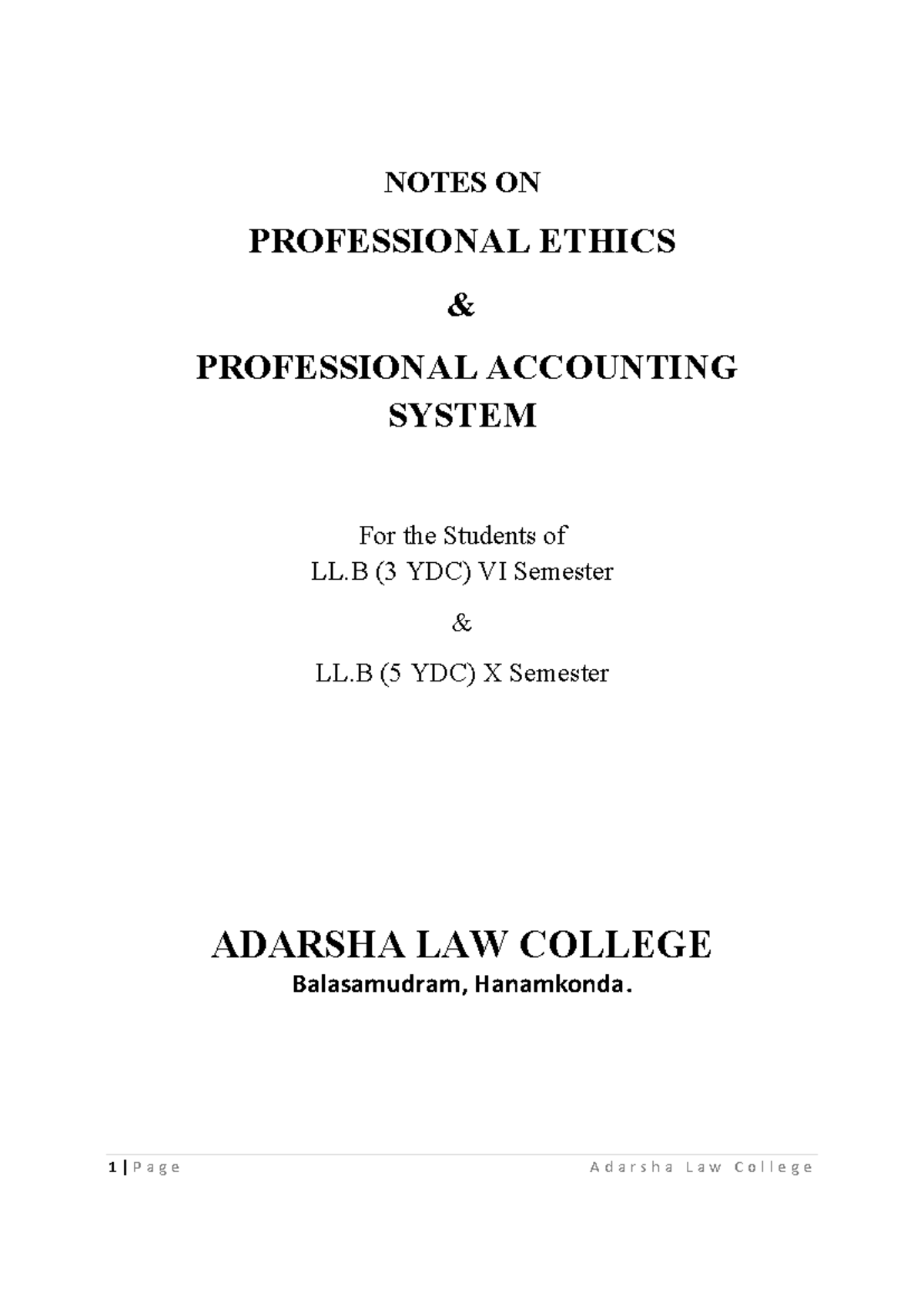 LL.B (3 YDC) VI Sem: Notes on Professional Ethics in Law - Studocu