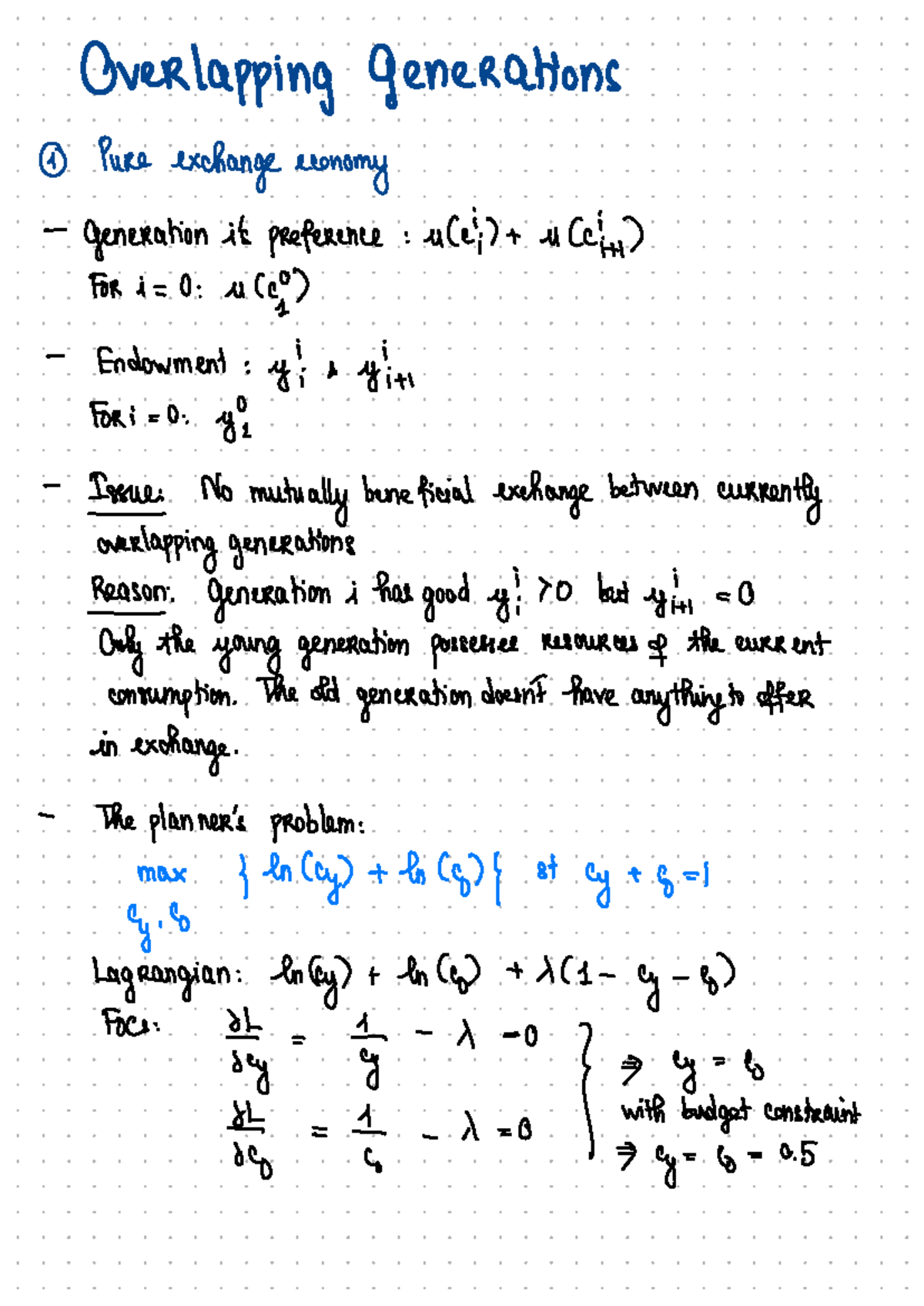 Overlapping Generations - Overlapping generations ① Pure exchange ...