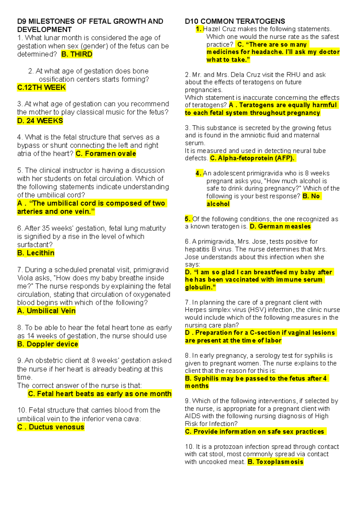 OB LEC CFU Review: Key Concepts on Fetal Development & Labor - Studocu