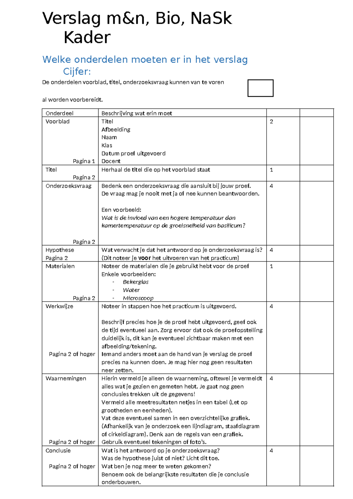 Verslag m&n Bio NaSk: Vereisten en Structuur voor je Rapport - Studeersnel