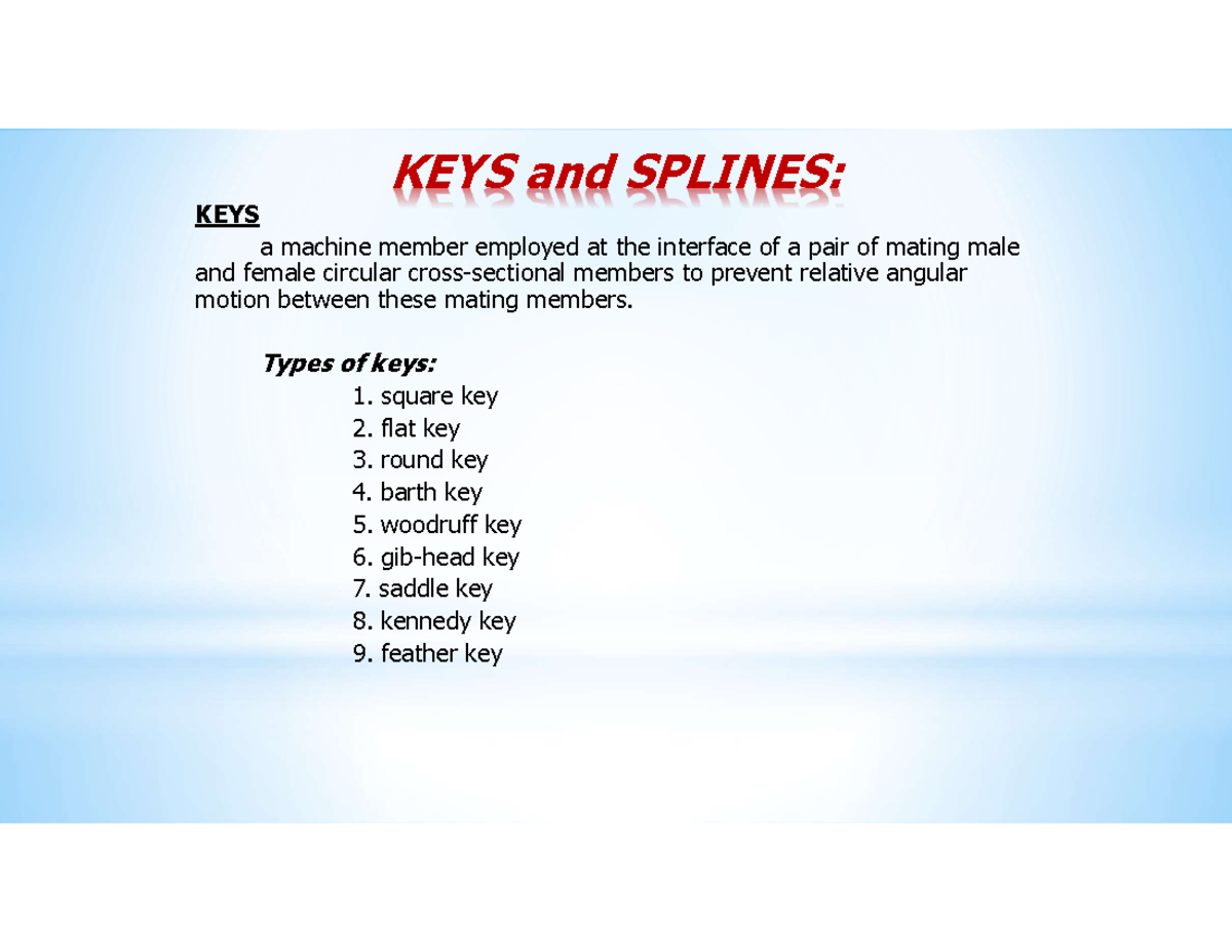 Keys and Couplings Overview: Handouts on Design and Formulas - Studocu