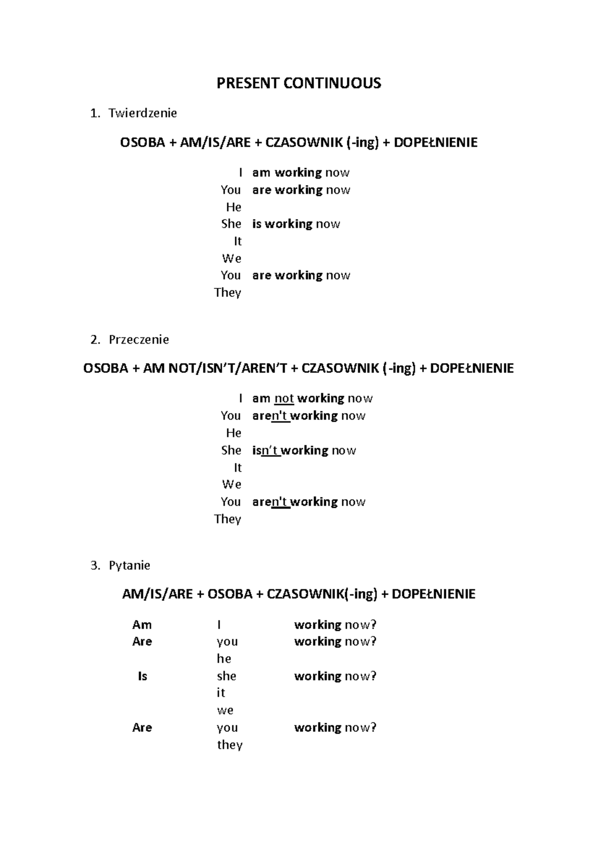 Present Continuous Tense Overview and Usage - Studocu