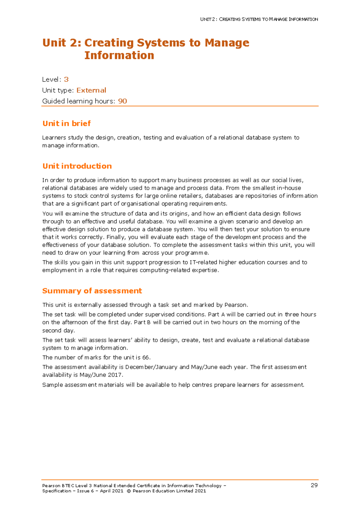 Unit 2: Creating Databases for Information Management - P62655 RA IT ...