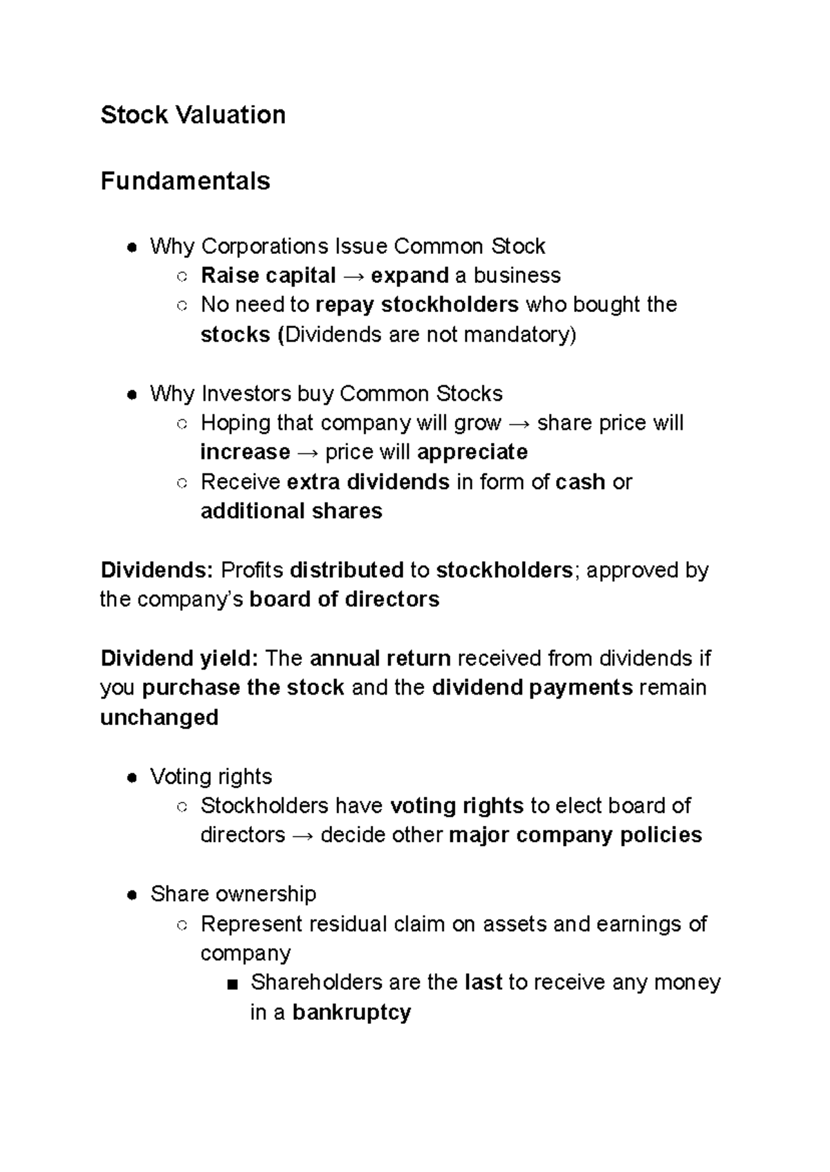 Chapter 7: Stock Valuation and Investment Fundamentals - Studocu
