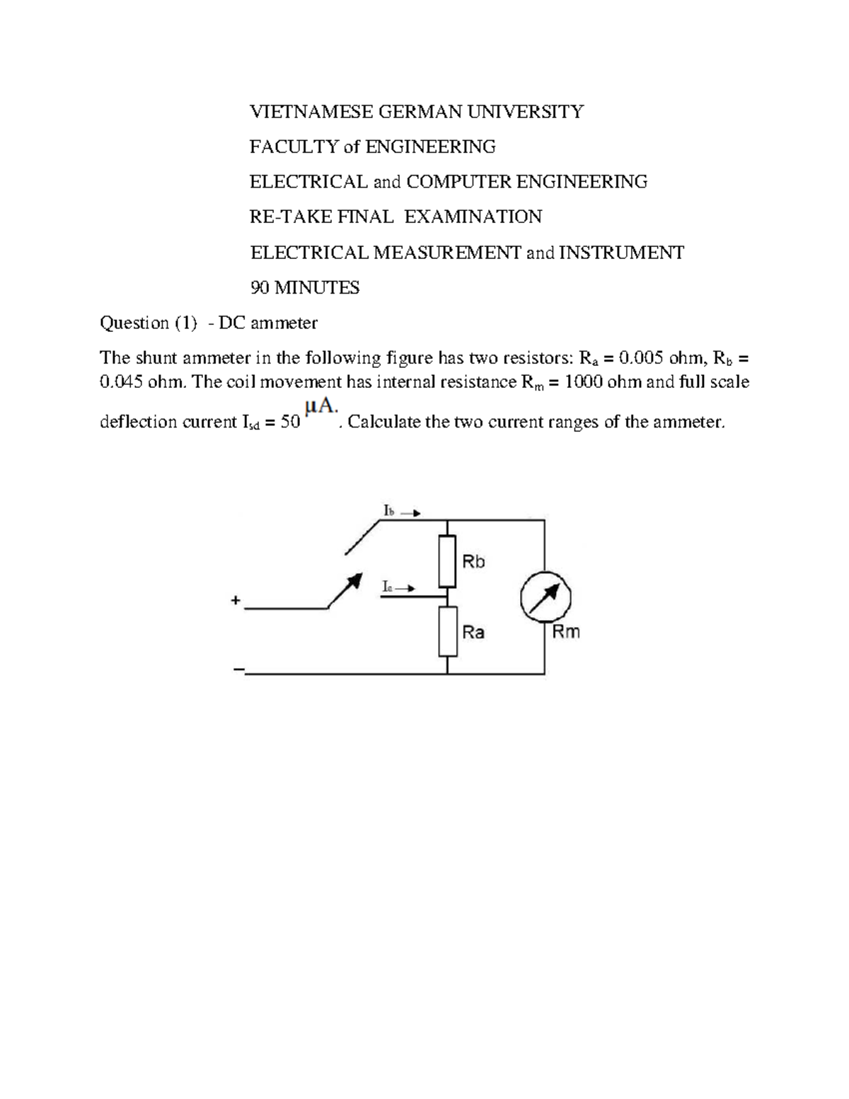 EECE 101 Final Exam: Electrical Measurement & Instrumentation - Studocu