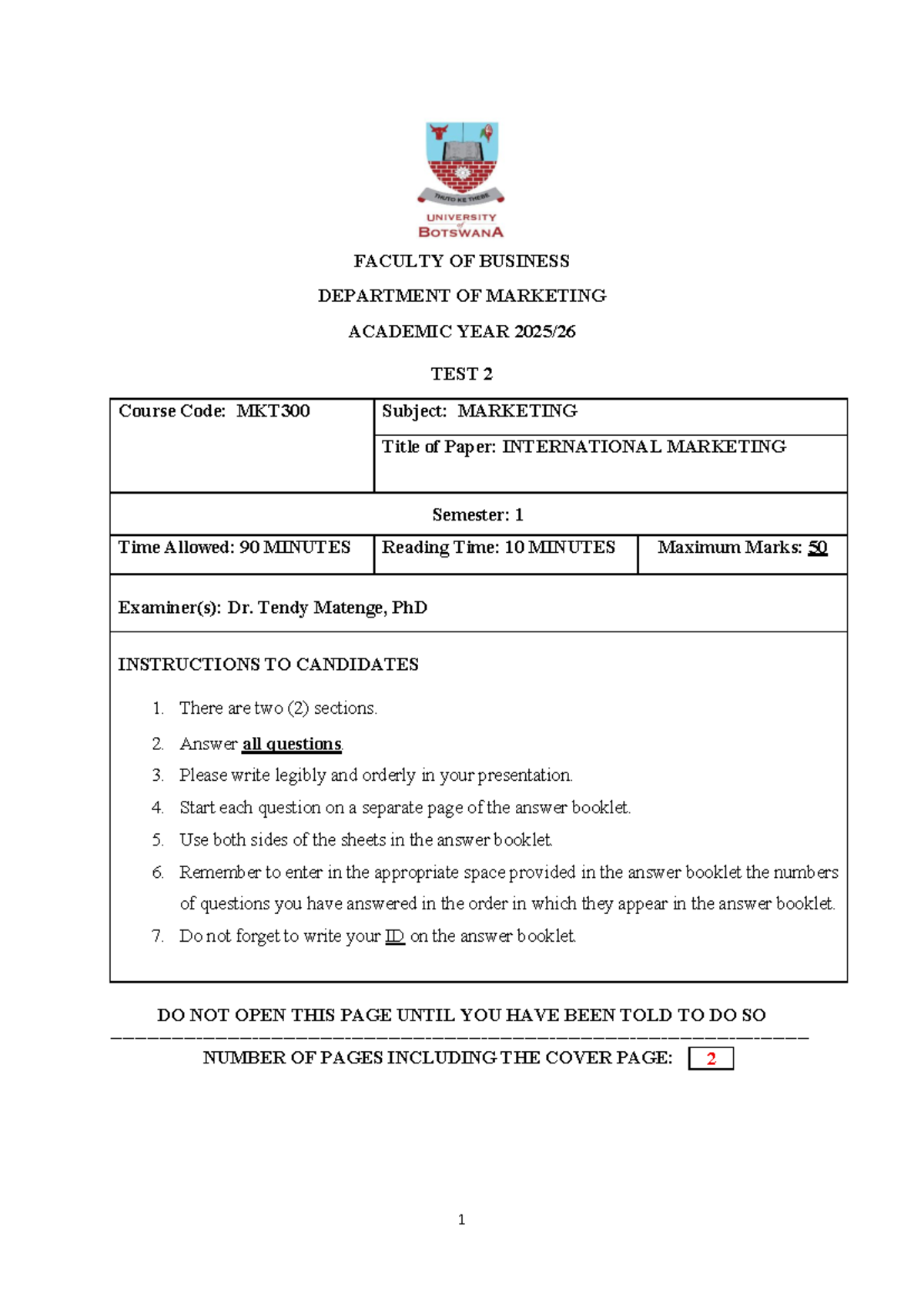 MKT300 Test 2: International Marketing Exam Questions and Guidelines ...