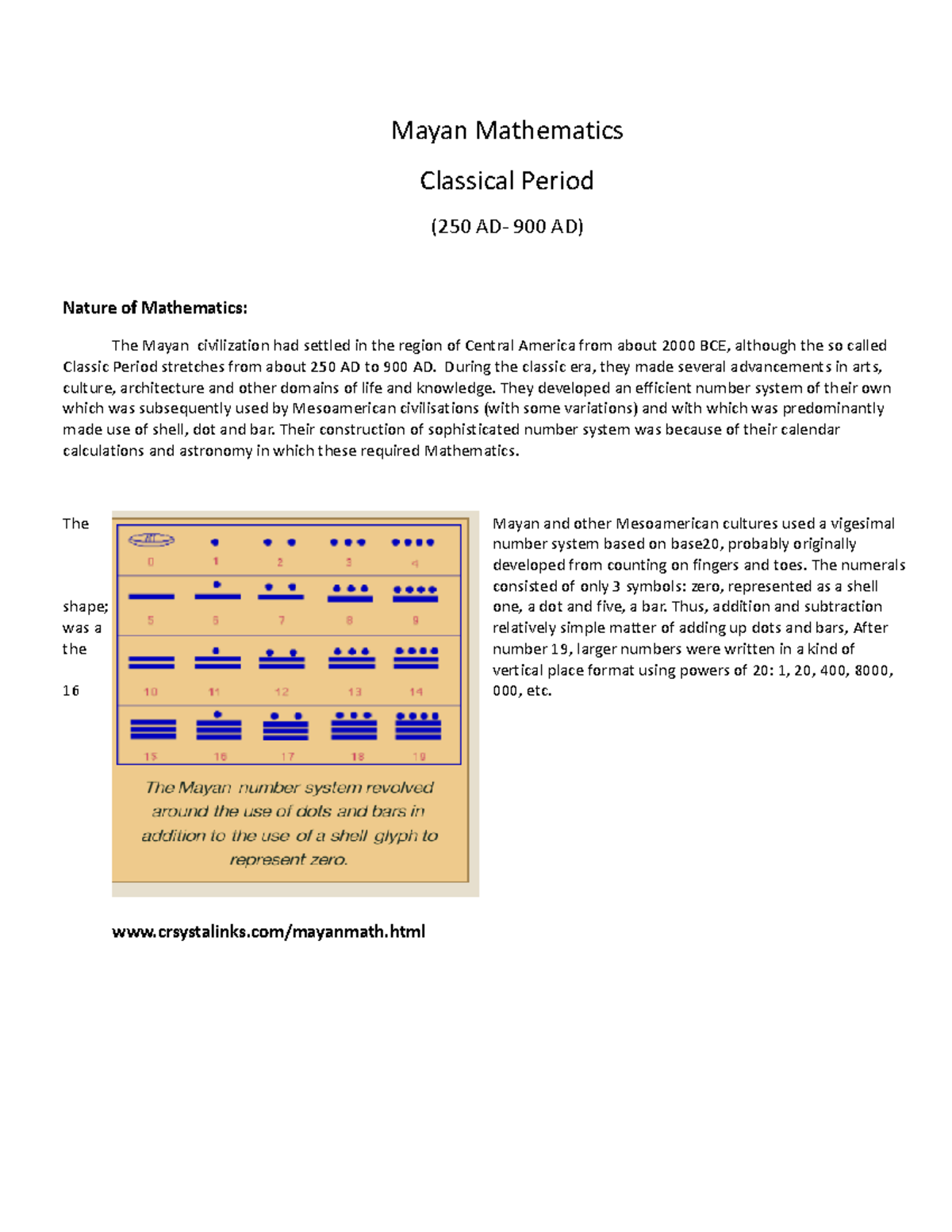 Mayan Mathematics: Contributions to Numerals and Calendar Systems - Studocu