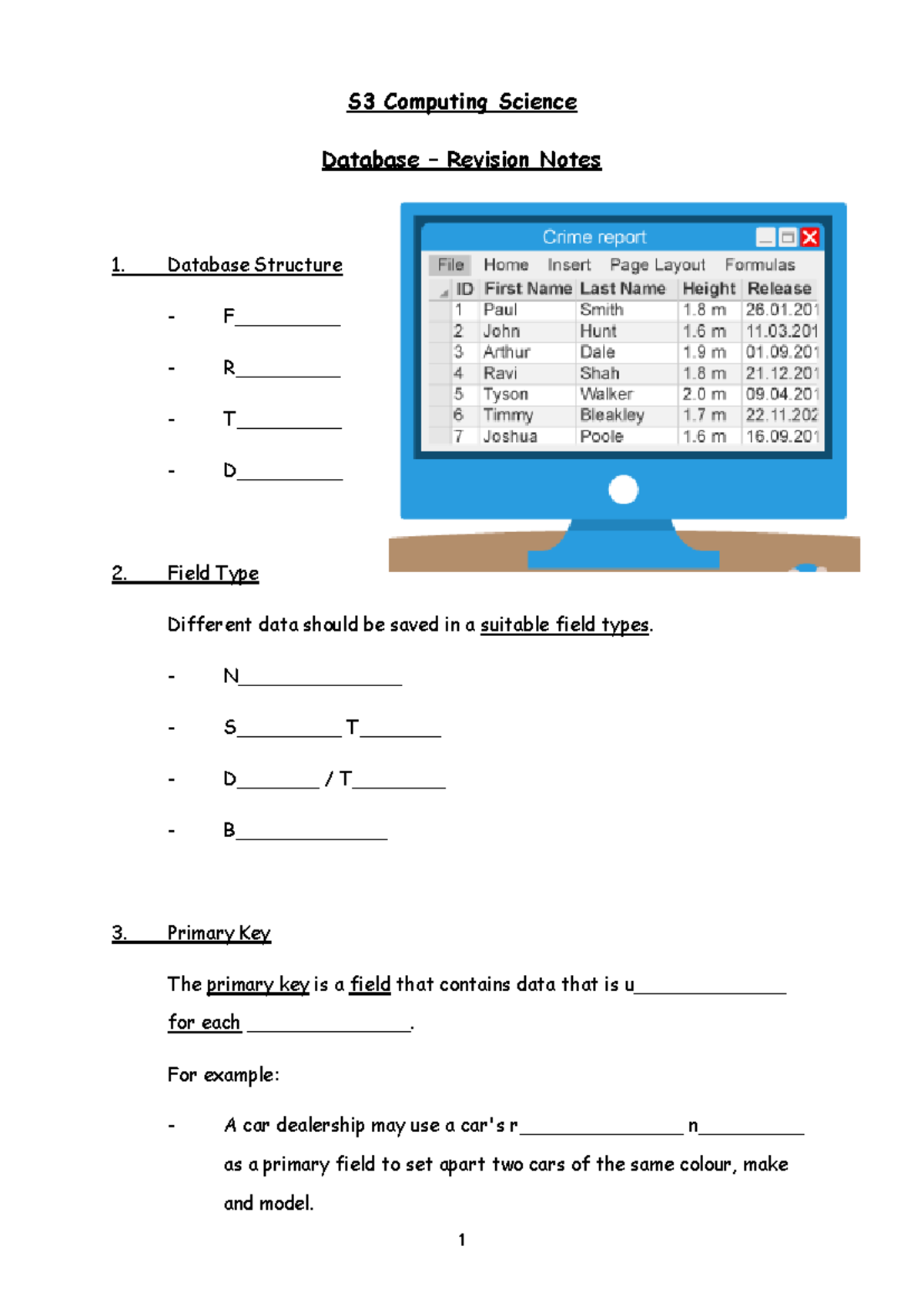 S3 Computing Science Database Revision Notes: Key Concepts & SQL - Studocu