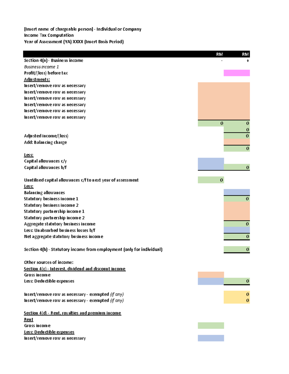 Tax Computation Format for Year of Assessment YA XXXX - Studocu
