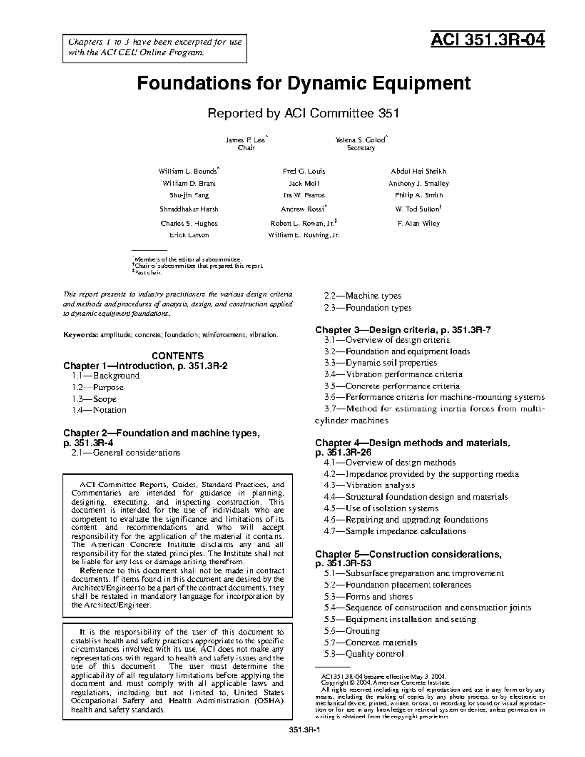 ACI 351 Foundations for Dynamic Equipment: Chapters 1-3 Excerpts - Studocu