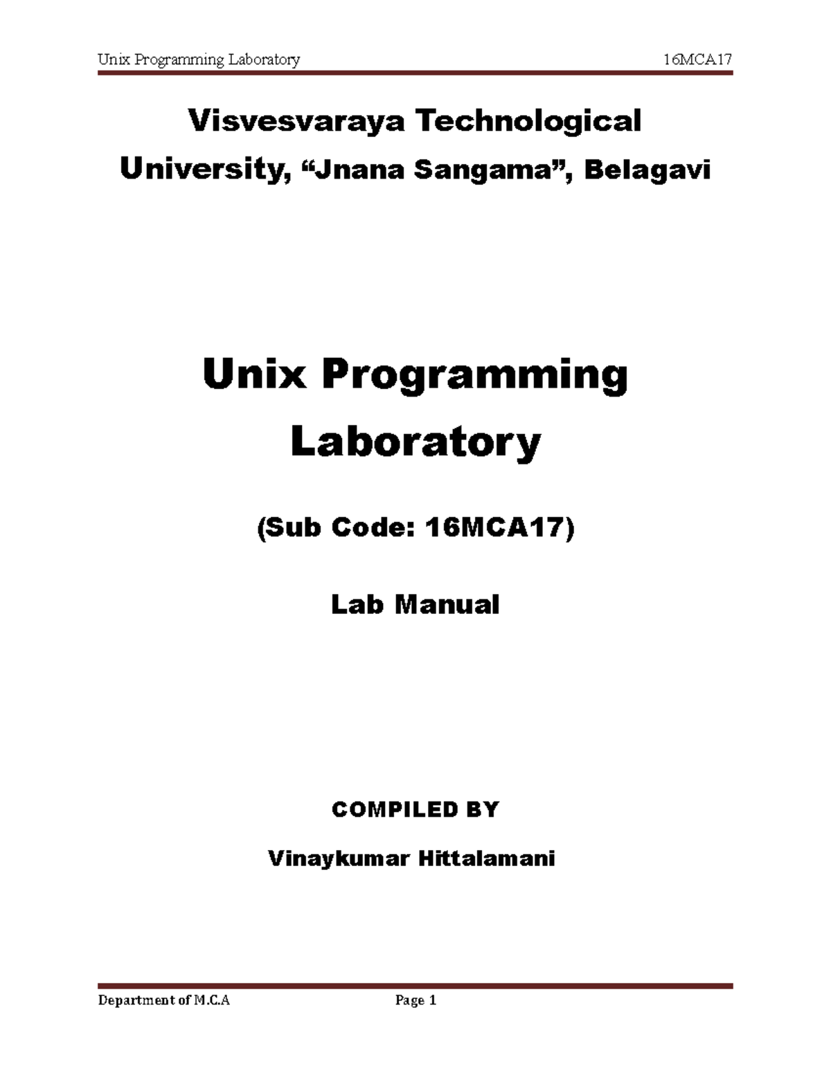 Unix Programming Laboratory Manual (Sub Code: 16MCA17) - Studocu