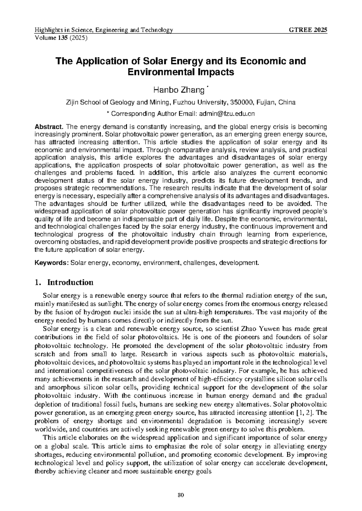 GTREE 2025: Economic and Environmental Impacts of Solar Energy ...