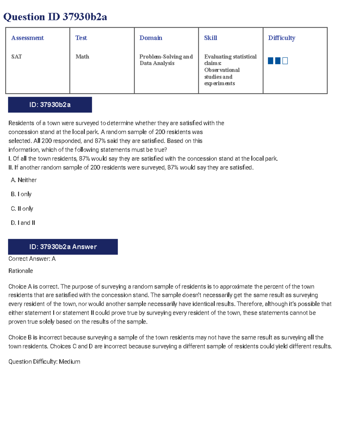 SAT Math & Data Analysis: Evaluating Statistical Claims (Medium) - Studocu