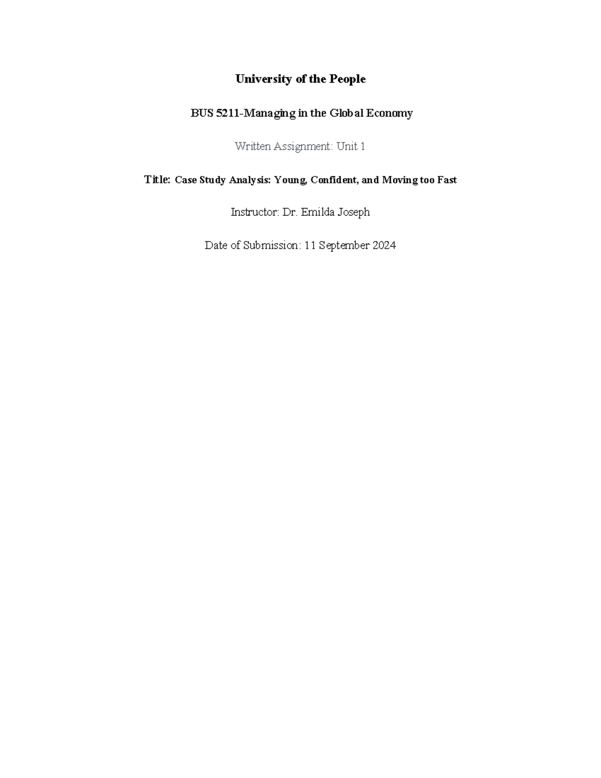 BUS 5211 Unit 1 WA - The University of the People (UoPeople) offers a ...