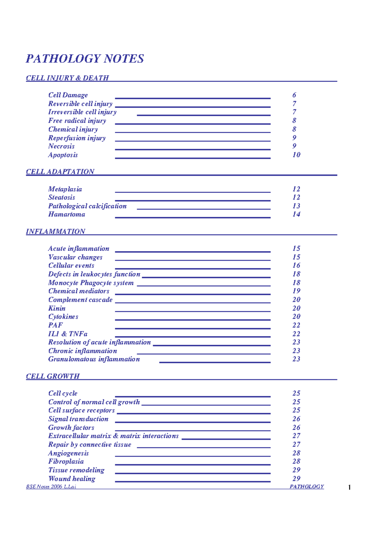 PATHOLOGY NOTES (LL4) - Cell Injury, Inflammation, and Adaptation - Studocu