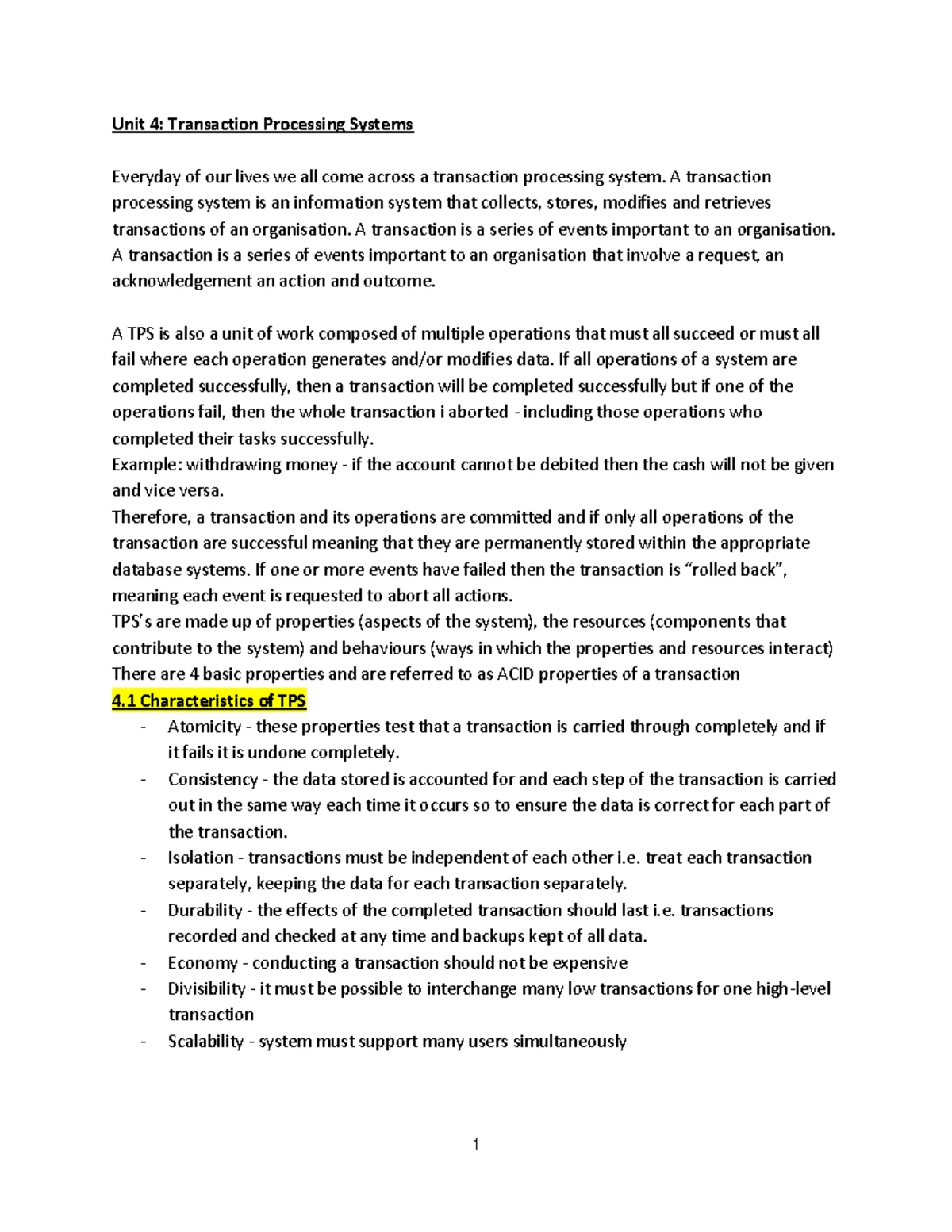 Transaction Processing System notes - Unit 4: Transaction Processing ...
