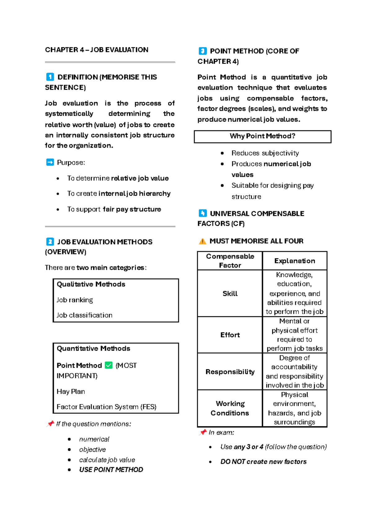 CHAPTER 4 JOB EVALUATION POINT METHOD NOTES (RNR) - Studocu