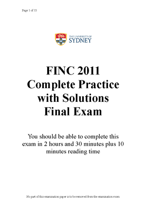 FINC2011: Comprehensive Summary Notes on Finance Concepts and ...