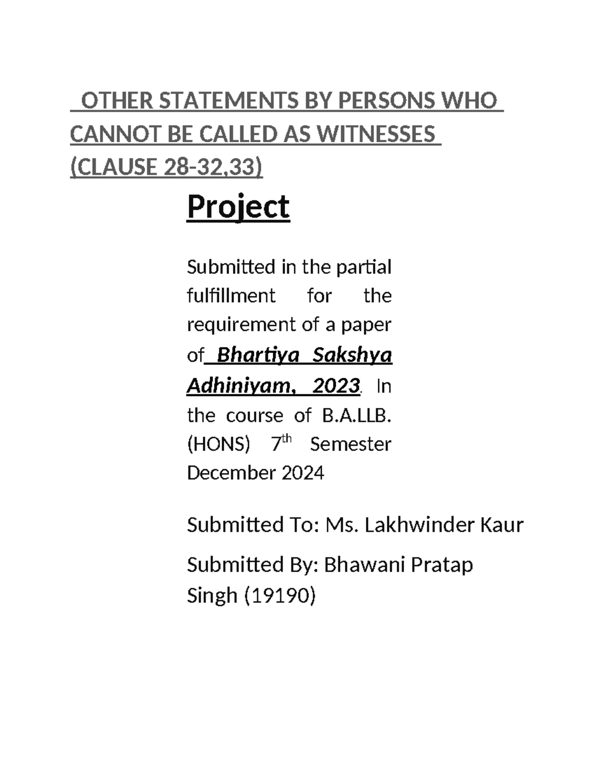 BSA 7th Sem Final Exam Notes: Statements by Non-Witnesses in Law - Studocu