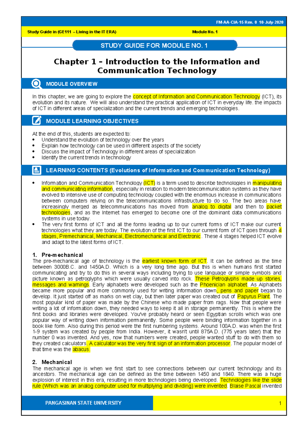 GEE-1 Study Guide: Introduction to ICT and Its Evolution - Studocu